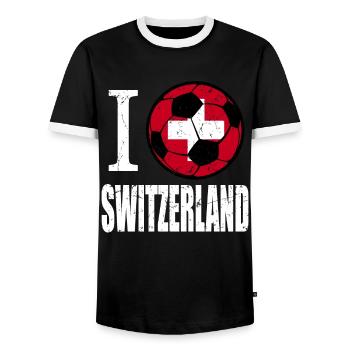 Schweiz Fußball - Männer Kontrast-T-Shirt - Schwarz/Weiß - Vorne - AI Model Female 172 light (172cm) & AI Model Male 178 light (178cm)