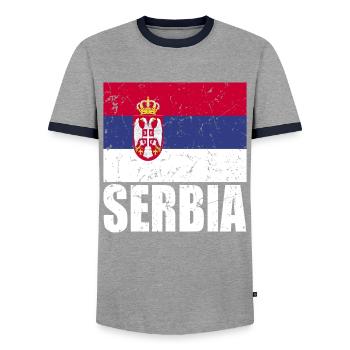 Drapeau de la Serbie - T-shirt contrasté Homme - gris/marine  - Devant - AI Model Female 172 light (172cm) & AI Model Male 178 light (178cm)