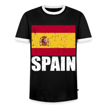 Drapeau de l’Espagne - T-shirt contrasté Homme - noir/blanc - Devant - AI Model Female 172 light (172cm) & AI Model Male 178 light (178cm)