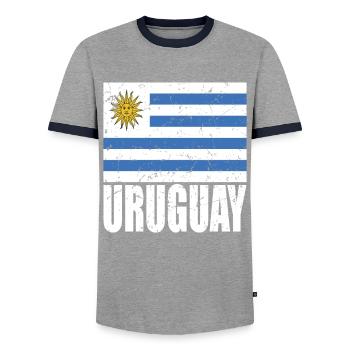 Uruguay Fahne - Männer Kontrast-T-Shirt - Grau/Navy  - Vorne - AI Model Female 172 light (172cm) & AI Model Male 178 light (178cm)