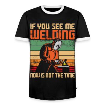 Welder Welding Vintage Retro If - Men's Ringer Shirt - black/white - Front - AI Model Female 172 light (172cm) & AI Model Male 178 light (178cm)