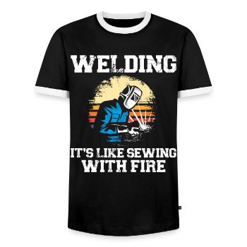 Welder Welding Vintage Retro - Men's Ringer Shirt - black/white - Front - AI Model Female 172 light (172cm) & AI Model Male 178 light (178cm)
