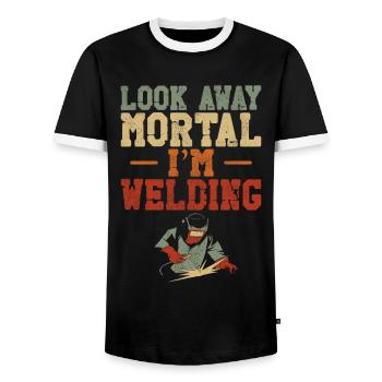 Welder Welding Vintage Retro Look - Men's Ringer Shirt - black/white - Front - AI Model Female 172 light (172cm) & AI Model Male 178 light (178cm)
