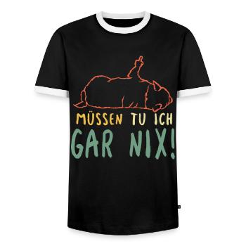 Fauler Hund Müssen Tu Ich Gar Nix Spruch - Männer Kontrast-T-Shirt - Schwarz/Weiß - Vorne - AI Model Female 172 light (172cm) & AI Model Male 178 light (178cm)