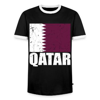 Drapeau du Qatar - T-shirt contrasté Homme - noir/blanc - Devant - AI Model Female 172 light (172cm) & AI Model Male 178 light (178cm)