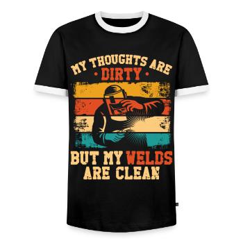 Welder Welding Vintage Retro My - Men's Ringer Shirt - black/white - Front - AI Model Female 172 light (172cm) & AI Model Male 178 light (178cm)