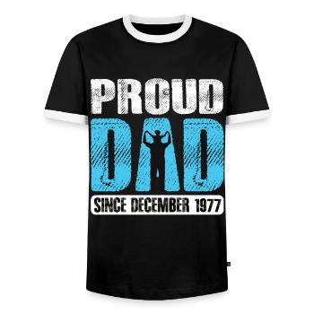 Proud Dad Since December 1977 - Männer Kontrast-T-Shirt - Schwarz/Weiß - Vorne - AI Model Female 172 light (172cm) & AI Model Male 178 light (178cm)