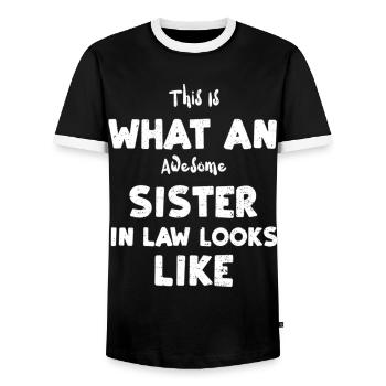 This Is What An Awesome Sister In Law Looks Like - Men's Ringer Shirt - black/white - Front - AI Model Female 172 light (172cm) & AI Model Male 178 light (178cm)