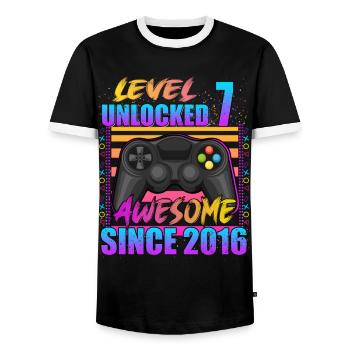 Video Game Level 7 Unlocked Awesome Since 2016 - Männer Kontrast-T-Shirt - Schwarz/Weiß - Vorne - AI Model Female 172 light (172cm) & AI Model Male 178 light (178cm)
