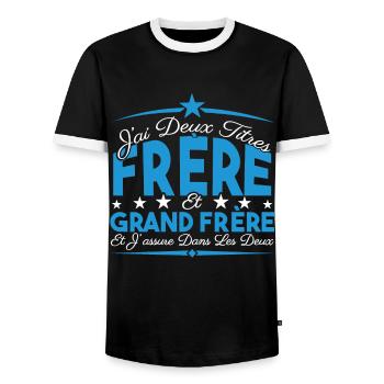 J'ai deux titres frère et Grand frère Cadeau frère - T-shirt contrasté Homme - noir/blanc - Devant - AI Model Female 172 light (172cm) & AI Model Male 178 light (178cm)