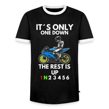 Motorcycle Lifestyle / Motorcycle / Motorcycle biker - Men's Ringer Shirt - black/white - Front - AI Model Female 172 light (172cm) & AI Model Male 178 light (178cm)