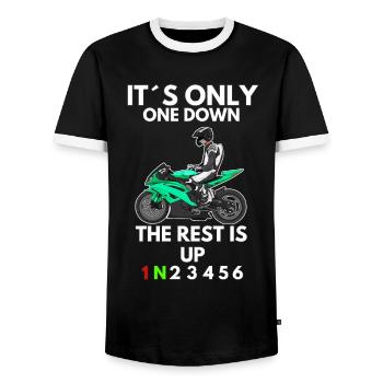 Motorcycle Lifestyle / Motorcycle / Motorcycle biker - Men's Ringer Shirt - black/white - Front - AI Model Female 172 light (172cm) & AI Model Male 178 light (178cm)