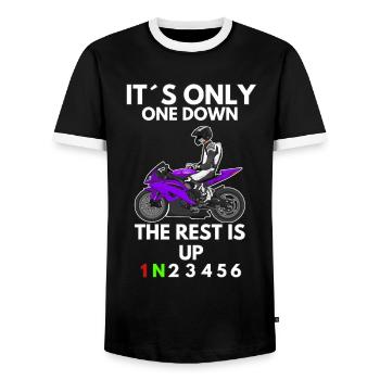 Motorcycle Lifestyle / Motorcycle / Motorcycle biker - Men's Ringer Shirt - black/white - Front - AI Model Female 172 light (172cm) & AI Model Male 178 light (178cm)