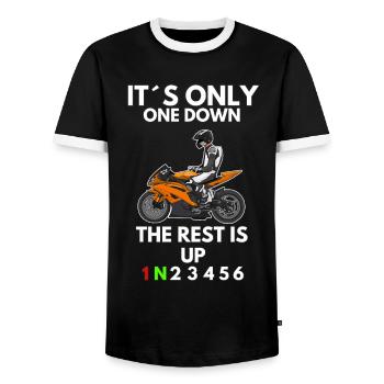 Motorcycle Lifestyle / Motorcycle / Motorcycle biker - Men's Ringer Shirt - black/white - Front - AI Model Female 172 light (172cm) & AI Model Male 178 light (178cm)