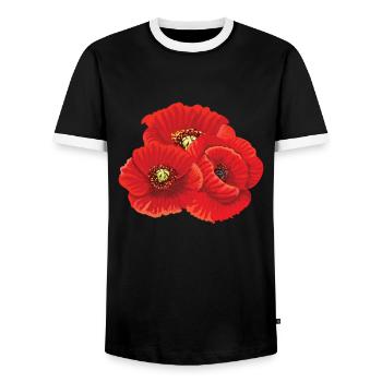 Poppy Poppy Flowers Flora Nature - Men's Ringer Shirt - black/white - Front - AI Model Female 172 light (172cm) & AI Model Male 178 light (178cm)