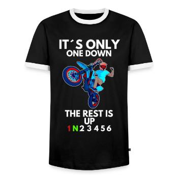 Supermoto / Supermotard / Supermoto Wheelie Biker - T-shirt contrasté Homme - noir/blanc - Devant - AI Model Female 172 light (172cm) & AI Model Male 178 light (178cm)