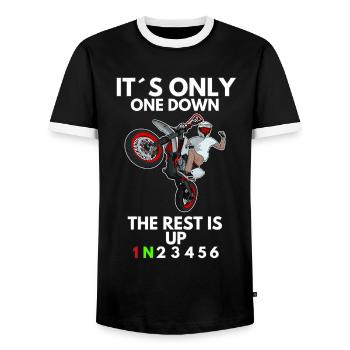 Supermoto / Supermotard / Supermoto Wheelie Biker - T-shirt contrasté Homme - noir/blanc - Devant - AI Model Female 172 light (172cm) & AI Model Male 178 light (178cm)