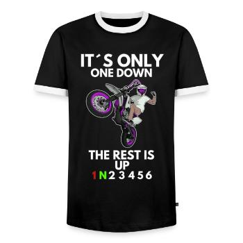 Supermoto / Supermotard / Supermoto Wheelie Biker - T-shirt contrasté Homme - noir/blanc - Devant - AI Model Female 172 light (172cm) & AI Model Male 178 light (178cm)