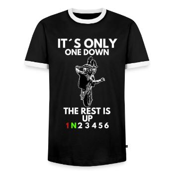 Supermoto / Supermotard / Supermoto Wheelie Biker - T-shirt contrasté Homme - noir/blanc - Devant - AI Model Female 172 light (172cm) & AI Model Male 178 light (178cm)