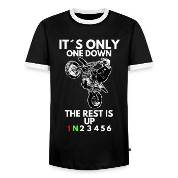 Supermoto / Supermotard / Supermoto Wheelie Biker - T-shirt contrasté Homme - noir/blanc - Devant - AI Model Female 172 light (172cm) & AI Model Male 178 light (178cm)