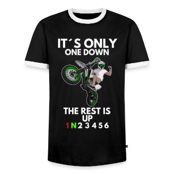 Supermoto / Supermotard / Supermoto Wheelie Biker - T-shirt contrasté Homme - noir/blanc - Devant - AI Model Female 172 light (172cm) & AI Model Male 178 light (178cm)