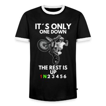Supermoto / Supermotard / Supermoto Wheelie Biker - T-shirt contrasté Homme - noir/blanc - Devant - AI Model Female 172 light (172cm) & AI Model Male 178 light (178cm)