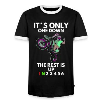 Supermoto / Supermotard / Supermoto Wheelie Biker - T-shirt contrasté Homme - noir/blanc - Devant - AI Model Female 172 light (172cm) & AI Model Male 178 light (178cm)