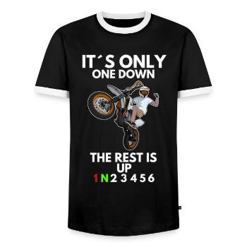 Supermoto / Supermotard / Supermoto Wheelie Biker - T-shirt contrasté Homme - noir/blanc - Devant - AI Model Female 172 light (172cm) & AI Model Male 178 light (178cm)