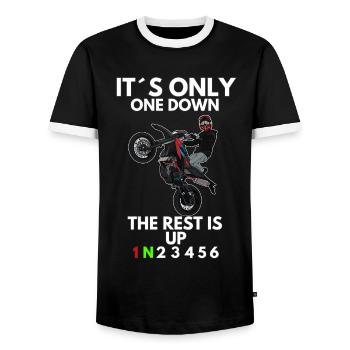 Supermoto / Supermotard / Supermoto Wheelie Biker - T-shirt contrasté Homme - noir/blanc - Devant - AI Model Female 172 light (172cm) & AI Model Male 178 light (178cm)
