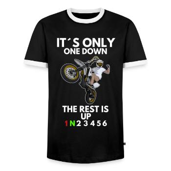 Supermoto / Supermotard / Supermoto Wheelie Biker - T-shirt contrasté Homme - noir/blanc - Devant - AI Model Female 172 light (172cm) & AI Model Male 178 light (178cm)