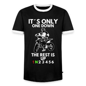Supermoto / Supermotard / Supermoto Wheelie Biker - T-shirt contrasté Homme - noir/blanc - Devant - AI Model Female 172 light (172cm) & AI Model Male 178 light (178cm)