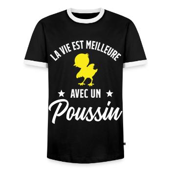 La vie est Meilleure avec un Poussin Cadeau - T-shirt contrasté Homme - noir/blanc - Devant - AI Model Female 172 light (172cm) & AI Model Male 178 light (178cm)