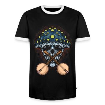 Banjo Shirts For Men Bluegrass Appalachia Folk - Men's Ringer Shirt - black/white - Front - AI Model Female 172 light (172cm) & AI Model Male 178 light (178cm)