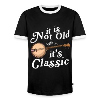 Banjo Shirts For Men Bluegrass Appalachia Folk - Men's Ringer Shirt - black/white - Front - AI Model Female 172 light (172cm) & AI Model Male 178 light (178cm)