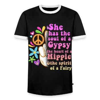 Hippie Peace Groovy Flowerpower Boho Woodstock - T-shirt contrasté Homme - noir/blanc - Devant - AI Model Female 172 light (172cm) & AI Model Male 178 light (178cm)