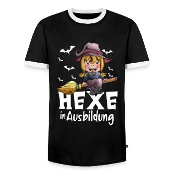 Hexen Ausbildung kleine Hexe Hexenbesen Fledermaus - Männer Kontrast-T-Shirt - Schwarz/Weiß - Vorne - AI Model Female 172 light (172cm) & AI Model Male 178 light (178cm)