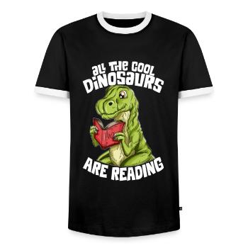 Dinosaurier T-Rex Buch Bücher lesen Dino Geschenk - Männer Kontrast-T-Shirt - Schwarz/Weiß - Vorne - AI Model Female 172 light (172cm) & AI Model Male 178 light (178cm)