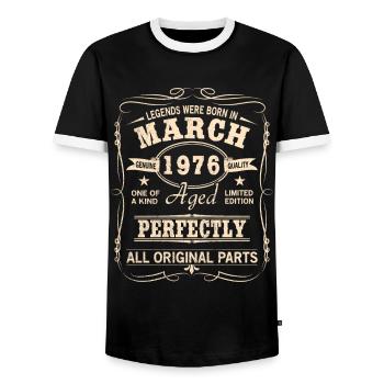 Millésime Mars 1976 Anniversaire - T-shirt contrasté Homme - noir/blanc - Devant - AI Model Female 172 light (172cm) & AI Model Male 178 light (178cm)