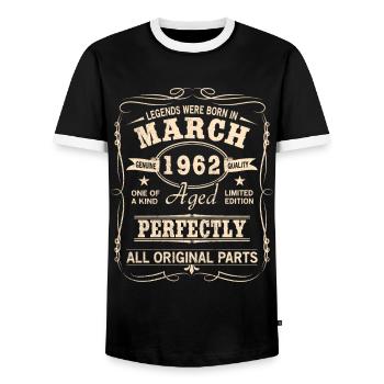 Vintage März 1962 Geburtstag - Männer Kontrast-T-Shirt - Schwarz/Weiß - Vorne - AI Model Female 172 light (172cm) & AI Model Male 178 light (178cm)