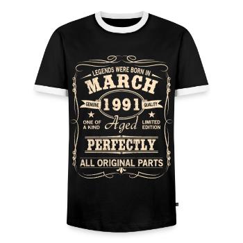 Millésime Mars 1991 Anniversaire - T-shirt contrasté Homme - noir/blanc - Devant - AI Model Female 172 light (172cm) & AI Model Male 178 light (178cm)