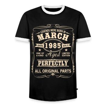 Millésime Mars 1985 Anniversaire - T-shirt contrasté Homme - noir/blanc - Devant - AI Model Female 172 light (172cm) & AI Model Male 178 light (178cm)