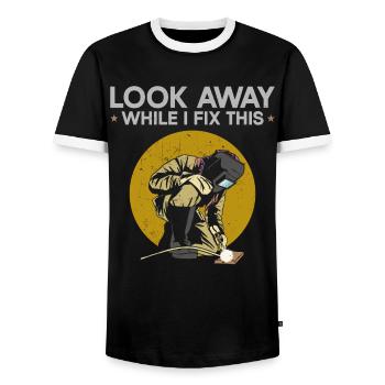 Soudeur Soudeur Vintage Regardez ailleurs - T-shirt contrasté Homme - noir/blanc - Devant - AI Model Female 172 light (172cm) & AI Model Male 178 light (178cm)