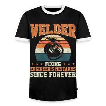 Welder Welding Vintage Retro - Men's Ringer Shirt - black/white - Front - AI Model Female 172 light (172cm) & AI Model Male 178 light (178cm)