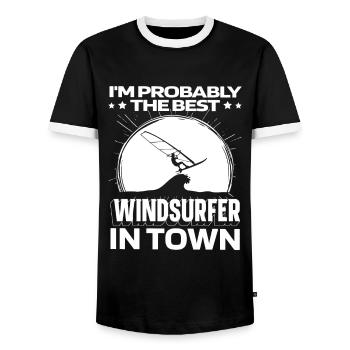 Windsurfen Windsurfer Lustig - Männer Kontrast-T-Shirt - Schwarz/Weiß - Vorne - AI Model Female 172 light (172cm) & AI Model Male 178 light (178cm)