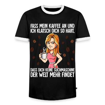 Fass mein Kaffee an und ich klatsch dich Kaffee - Männer Kontrast-T-Shirt - Schwarz/Weiß - Vorne - AI Model Female 172 light (172cm) & AI Model Male 178 light (178cm)