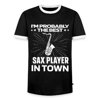 Saxophone Saxophone Drôle - T-shirt contrasté Homme - noir/blanc - Devant - AI Model Female 172 light (172cm) & AI Model Male 178 light (178cm)