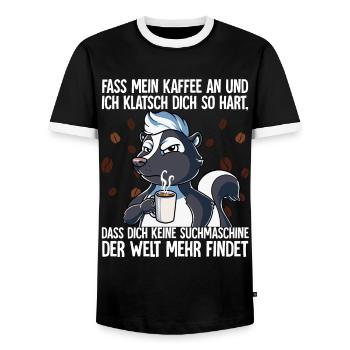 Fass mein Kaffee an und ich klatsch dich Kaffee - Männer Kontrast-T-Shirt - Schwarz/Weiß - Vorne - AI Model Female 172 light (172cm) & AI Model Male 178 light (178cm)