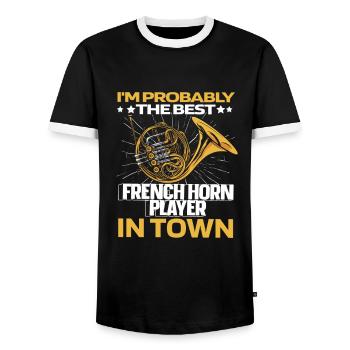 Hornist French Horn Lustig - Männer Kontrast-T-Shirt - Schwarz/Weiß - Vorne - AI Model Female 172 light (172cm) & AI Model Male 178 light (178cm)