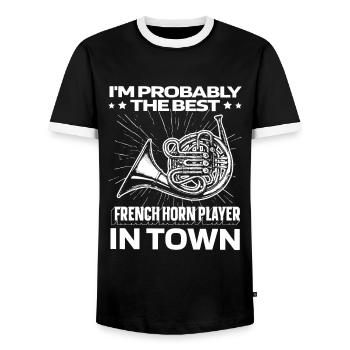 Hornist French Horn Lustig - Männer Kontrast-T-Shirt - Schwarz/Weiß - Vorne - AI Model Female 172 light (172cm) & AI Model Male 178 light (178cm)