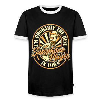 Saxophone Saxophone Drôle - T-shirt contrasté Homme - noir/blanc - Devant - AI Model Female 172 light (172cm) & AI Model Male 178 light (178cm)